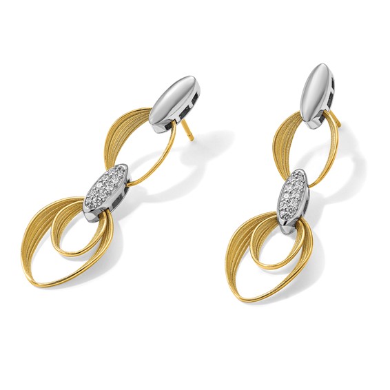 Herco 18K Two-tone Textured Link with Diamonds Post Dangle Earrings