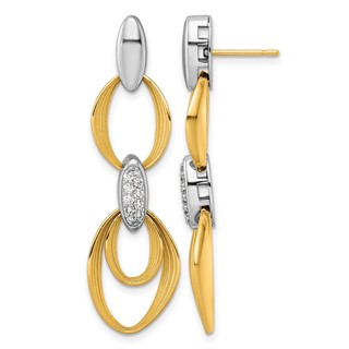 Herco 18K Two-tone Textured Link with Diamonds Post Dangle Earrings