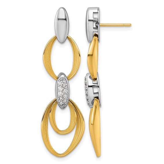 Herco 18K Two-tone Textured Link with Diamonds Post Dangle Earrings