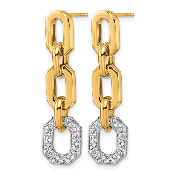 Herco 18K Two-tone Polished Diamond Hexagon Link Post Dangle Earrings