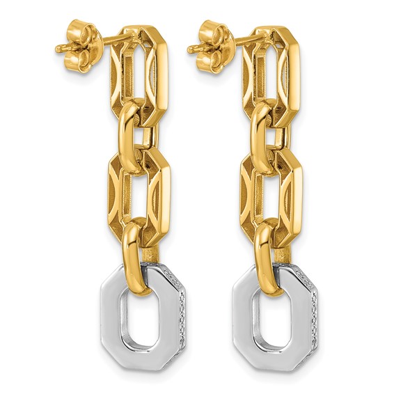 Herco 18K Two-tone Polished Diamond Hexagon Link Post Dangle Earrings