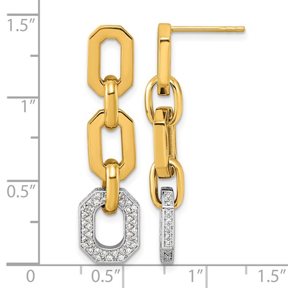 Herco 18K Two-tone Polished Diamond Hexagon Link Post Dangle Earrings