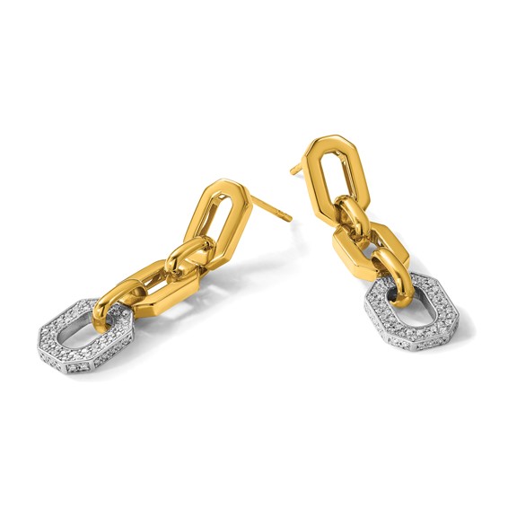 Herco 18K Two-tone Polished Diamond Hexagon Link Post Dangle Earrings