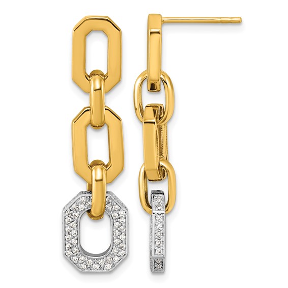 Herco 18K Two-tone Polished Diamond Hexagon Link Post Dangle Earrings