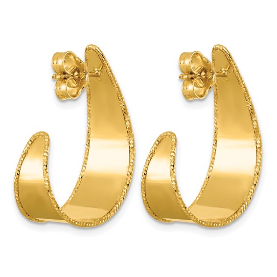 Herco 18K Polished and Diamond-cut Edges J-Hoop Post Earrings