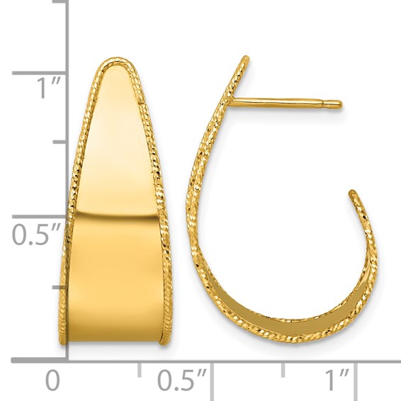 Herco 18K Polished and Diamond-cut Edges J-Hoop Post Earrings