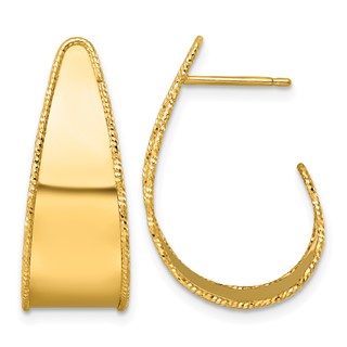 Herco 18K Polished and Diamond-cut Edges J-Hoop Post Earrings