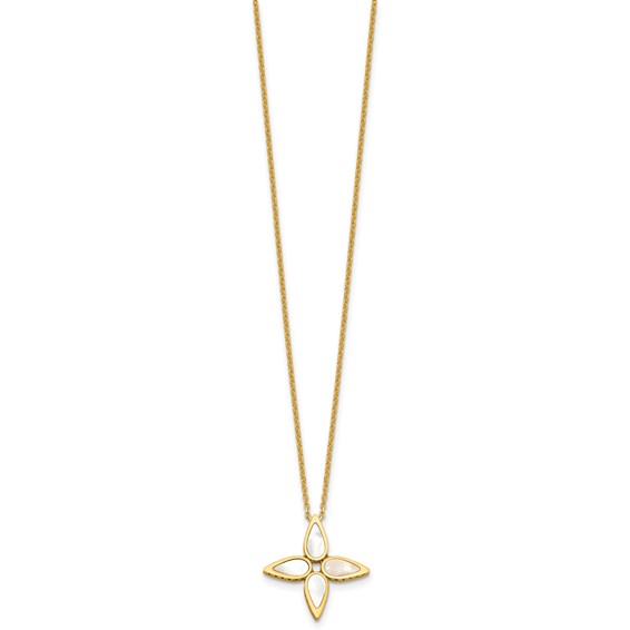 Herco 18K Polished Mother of Pearl Flower 16.5 Inch with 2 Inch Extension Necklace