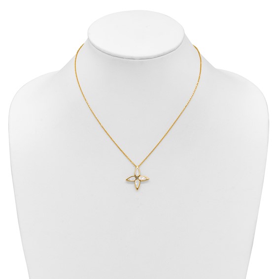 Herco 18K Polished Mother of Pearl Flower 16.5 Inch with 2 Inch Extension Necklace