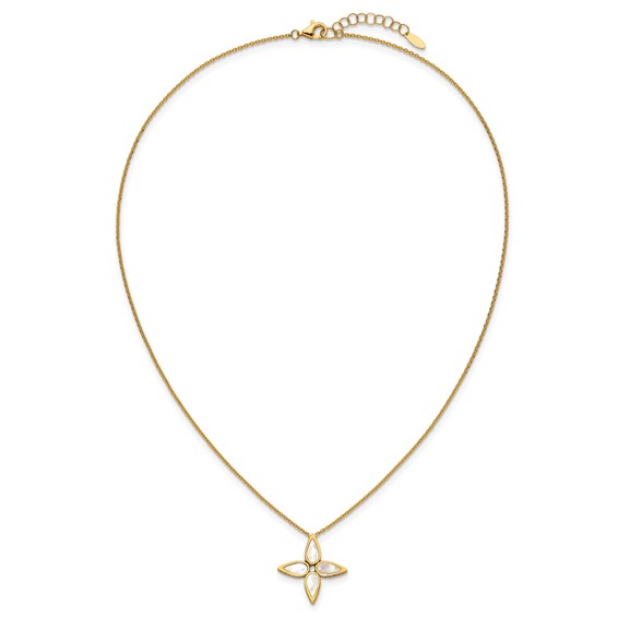 Herco 18K Polished Mother of Pearl Flower 16.5 Inch with 2 Inch Extension Necklace