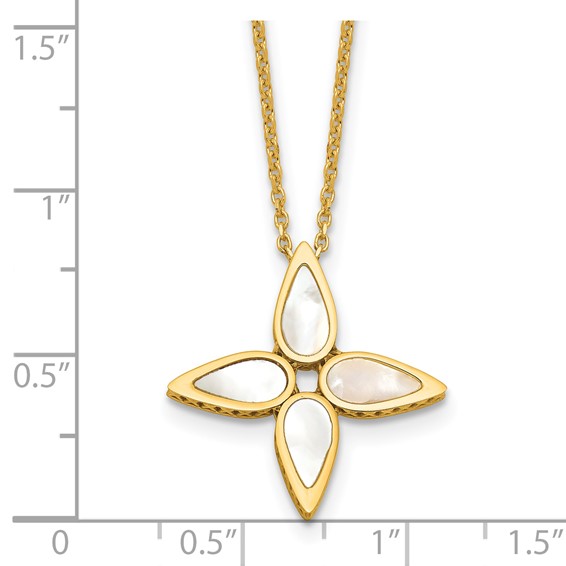 Herco 18K Polished Mother of Pearl Flower 16.5 Inch with 2 Inch Extension Necklace