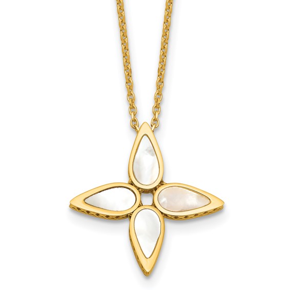 Herco 18K Polished Mother of Pearl Flower 16.5 Inch with 2 Inch Extension Necklace