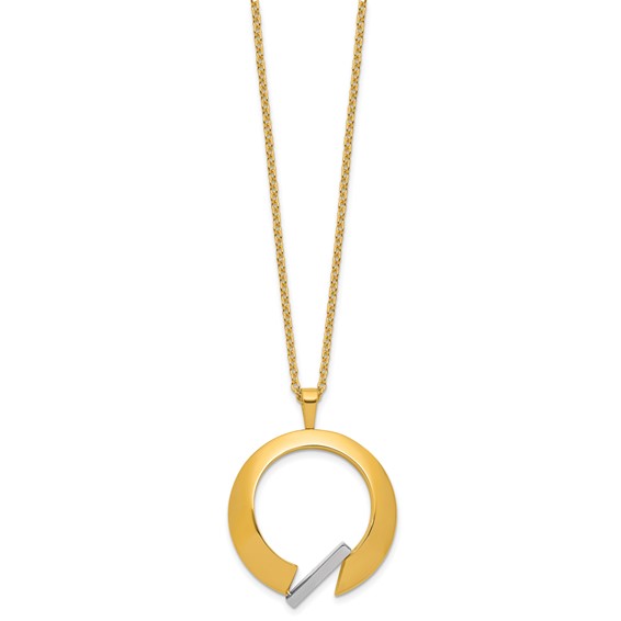 Herco 18K Two-tone Polished Fancy Circle 16 Inch with 1 Inch Extension Necklace