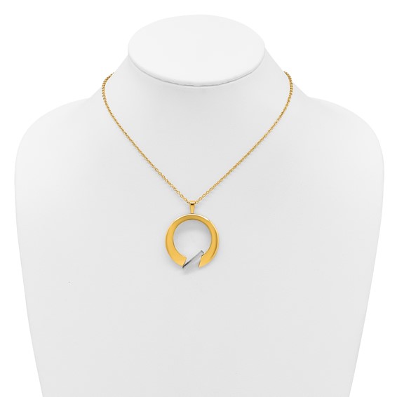 Herco 18K Two-tone Polished Fancy Circle 16 Inch with 1 Inch Extension Necklace