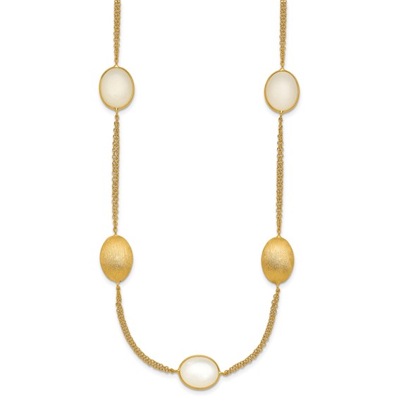 Herco 18K Brushed 2-Strand Moonstone Ovals Station 18in Necklace