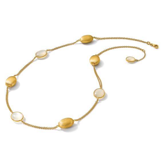 Herco 18K Brushed 2-Strand Moonstone Ovals Station 18in Necklace