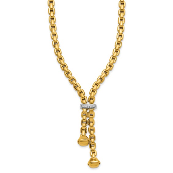 Herco 18K Two-tone Polished Round Box with Diamond 17.5 Inch Bolo Necklace