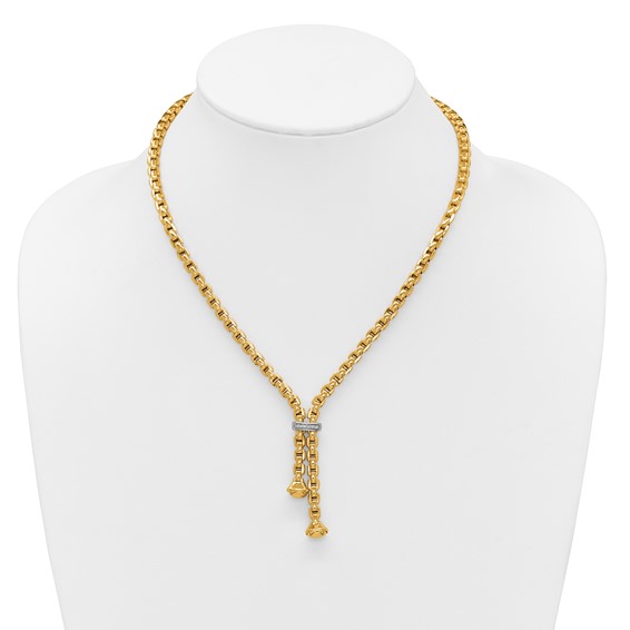 Herco 18K Two-tone Polished Round Box with Diamond 17.5 Inch Bolo Necklace