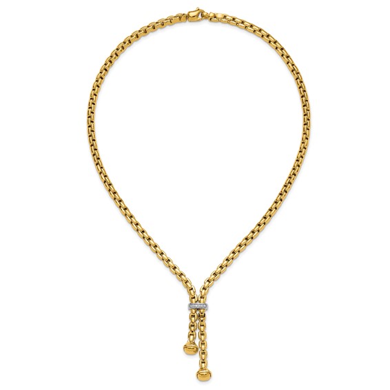 Herco 18K Two-tone Polished Round Box with Diamond 17.5 Inch Bolo Necklace