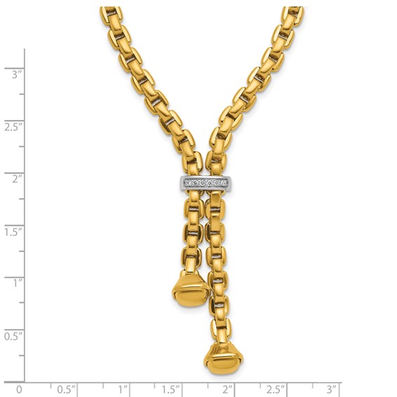 Herco 18K Two-tone Polished Round Box with Diamond 17.5 Inch Bolo Necklace