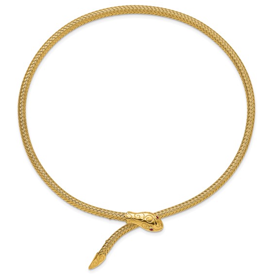 Herco 18K Polished Woven and Grooved Ruby Snake Neck Collar