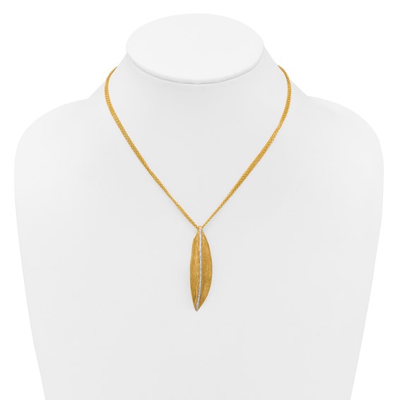 Herco 18K Polished Textured Diamond Leaf 3 Strand 16.5in Necklace