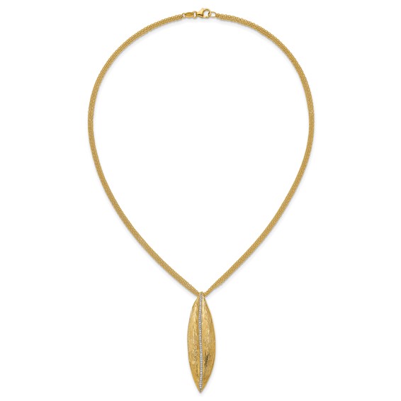 Herco 18K Polished Textured Diamond Leaf 3 Strand 16.5in Necklace