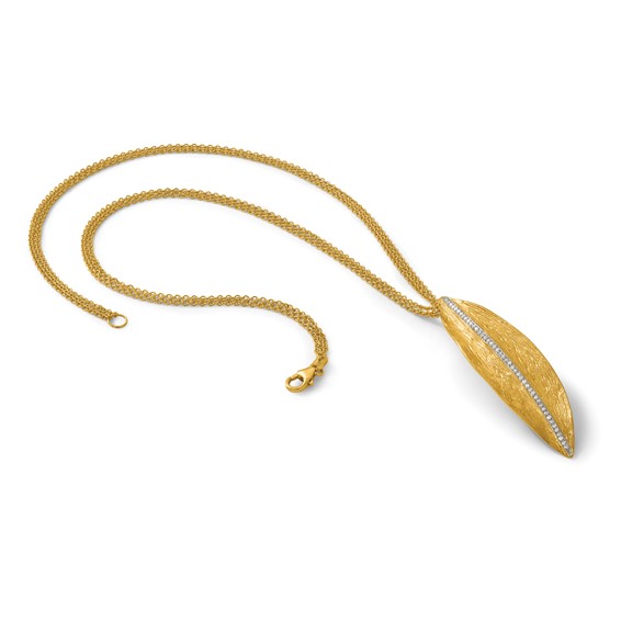 Herco 18K Polished Textured Diamond Leaf 3 Strand 16.5in Necklace