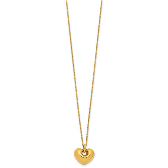 Herco 14K Polished Puffed Open Heart 16 Inch with 2 Inch Extension Necklace