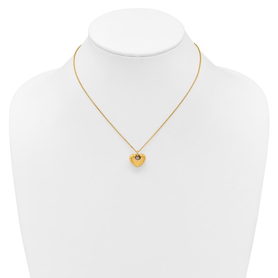 Herco 14K Polished Puffed Open Heart 16 Inch with 2 Inch Extension Necklace