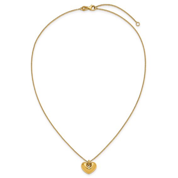 Herco 14K Polished Puffed Open Heart 16 Inch with 2 Inch Extension Necklace