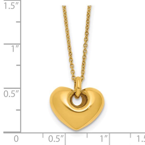 Herco 14K Polished Puffed Open Heart 16 Inch with 2 Inch Extension Necklace