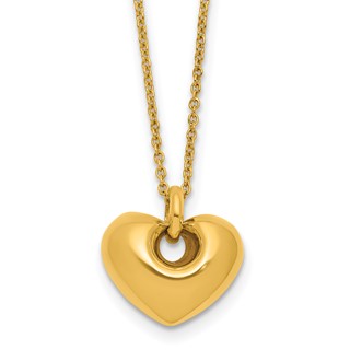 Herco 14K Polished Puffed Open Heart 16 Inch with 2 Inch Extension Necklace
