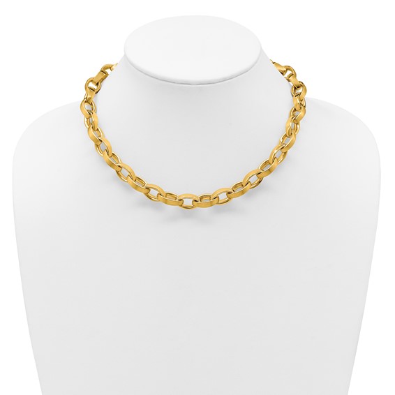 Herco 18K Polished and Brushed 10.0mm Navette Link 17in Necklace