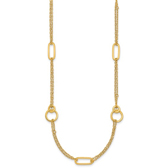 Herco 18K Polished Fancy 2-Strand Link 16 Inch with 2 Inch Extension Necklace