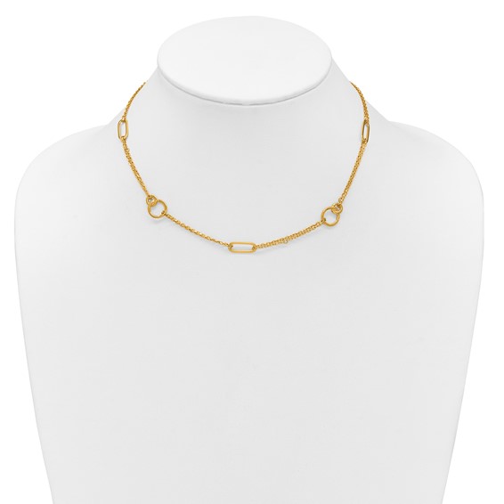 Herco 18K Polished Fancy 2-Strand Link 16 Inch with 2 Inch Extension Necklace