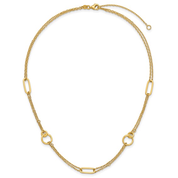Herco 18K Polished Fancy 2-Strand Link 16 Inch with 2 Inch Extension Necklace