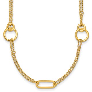Herco 18K Polished Fancy 2-Strand Link 16 Inch with 2 Inch Extension Necklace