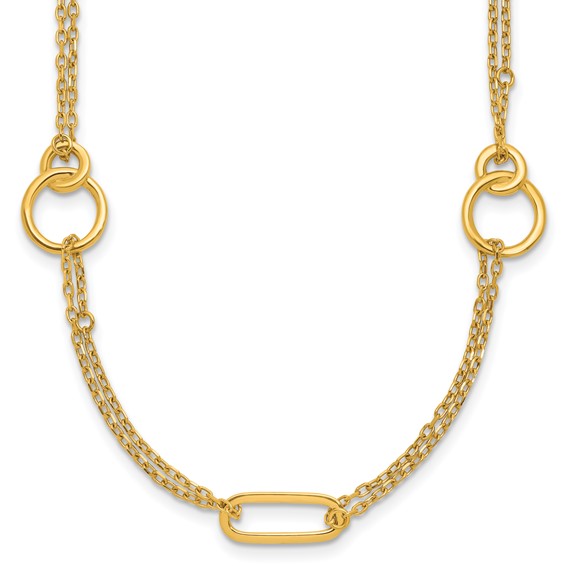 Herco 18K Polished Fancy 2-Strand Link 16 Inch with 2 Inch Extension Necklace