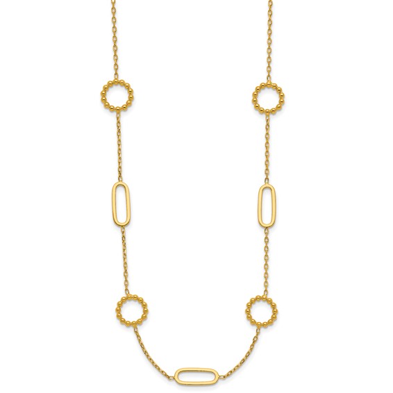 Herco 18K Polished and Beaded Fancy Link 16 Inch with 2 Inch Extension Necklace