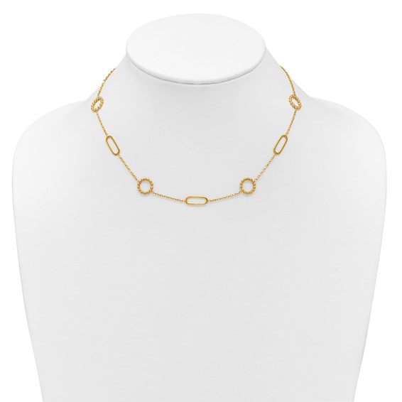 Herco 18K Polished and Beaded Fancy Link 16 Inch with 2 Inch Extension Necklace