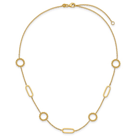 Herco 18K Polished and Beaded Fancy Link 16 Inch with 2 Inch Extension Necklace