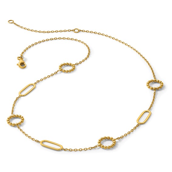 Herco 18K Polished and Beaded Fancy Link 16 Inch with 2 Inch Extension Necklace