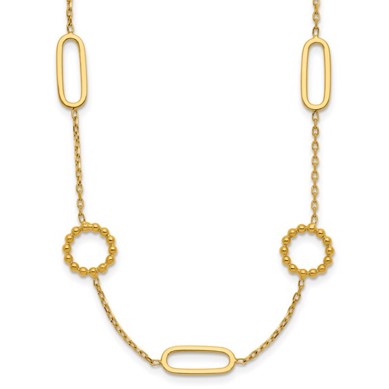 Herco 18K Polished and Beaded Fancy Link 16 Inch with 2 Inch Extension Necklace