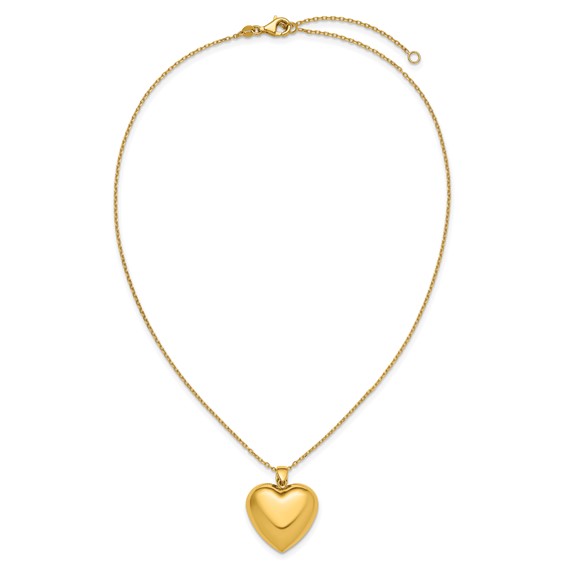 Herco 18K Polished Puffed Heart 16 Inch with 2 Inch Extension Necklace