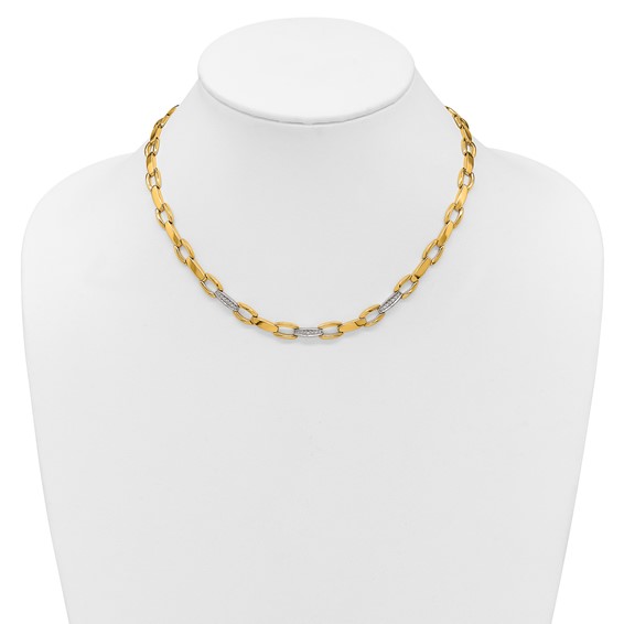 Herco 18K Two-tone Polished Fancy Diamond Link 17 Inch Necklace
