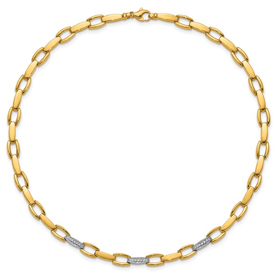 Herco 18K Two-tone Polished Fancy Diamond Link 17 Inch Necklace