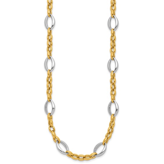 Herco 18K Two-tone Polished Navette and Oval Link 18 Inch Necklace