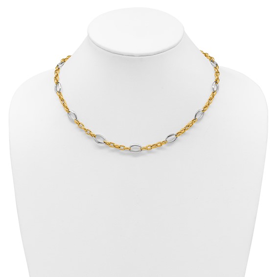 Herco 18K Two-tone Polished Navette and Oval Link 18 Inch Necklace