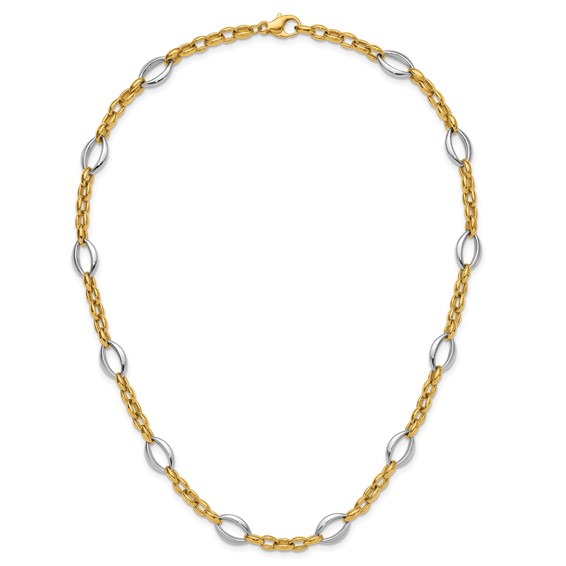 Herco 18K Two-tone Polished Navette and Oval Link 18 Inch Necklace